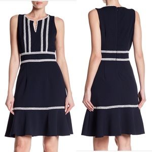 Nanette Lepore Navy and White Sleeveless A-Line Dress